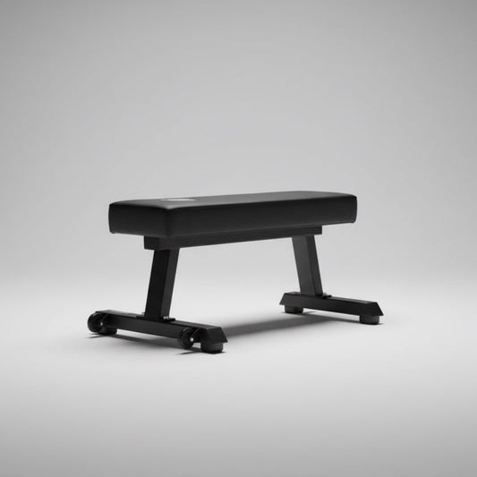 Black sturdy weight bench made in UK on a grey background