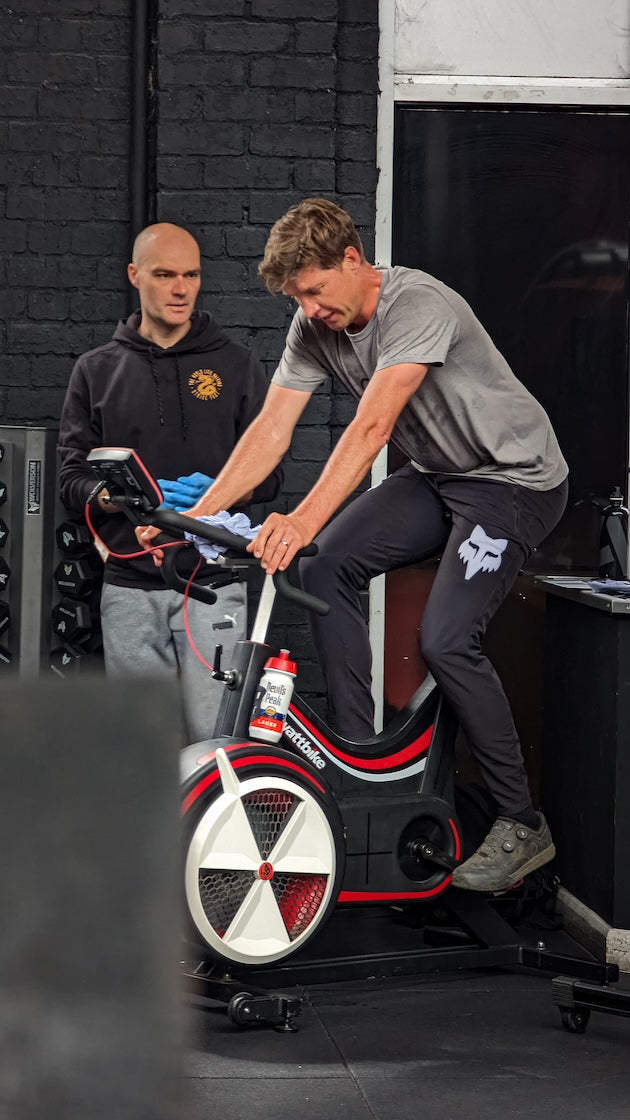Greg Minnaar on wattbike in Black Country barbell gym