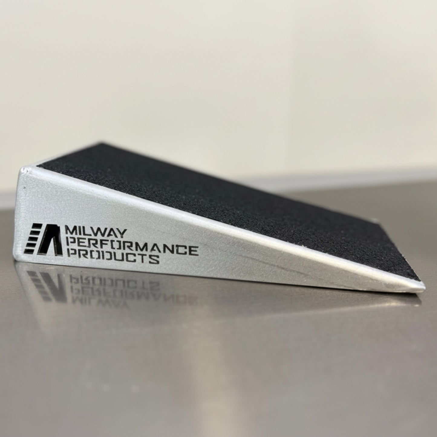 silver slant board with black grip tape 15 degree angle for ankle rehab physio dorsiflexion