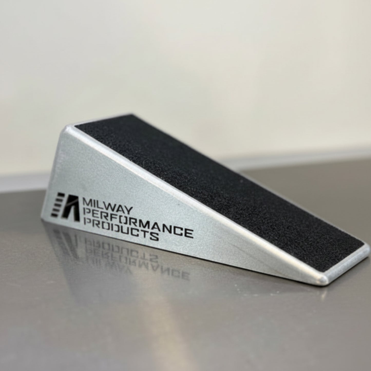 silver slant board with black grip tape 25 degree angle for ankle rehab physio dorsiflexion